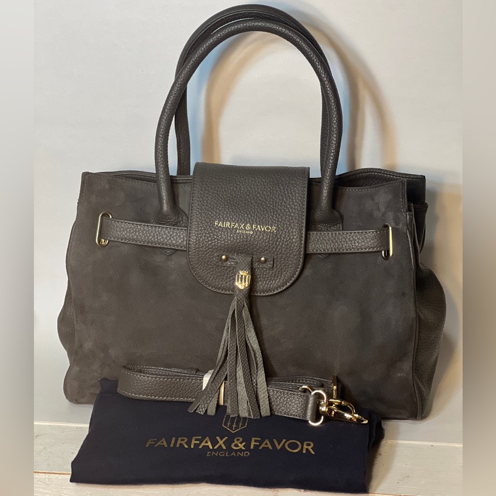 Fairfax & Favor Windsor Dark Grey Suede and Leather Handbag